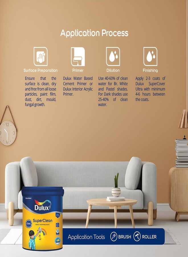 Dulux SuperClean Interior Emulsion Paint For Walls | Soothing Sheen & Rich Finish | Washable & Easy To Clean | Water Based Durable Paint (1L, Br.White) - Image 4